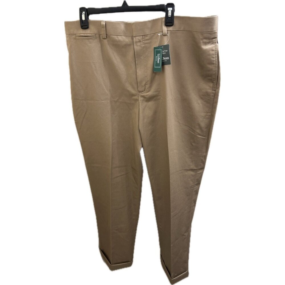 LL Bean Sz 40 Ins 32 Dress Chino Pants Classic Fit Plain Front Khaki NEW